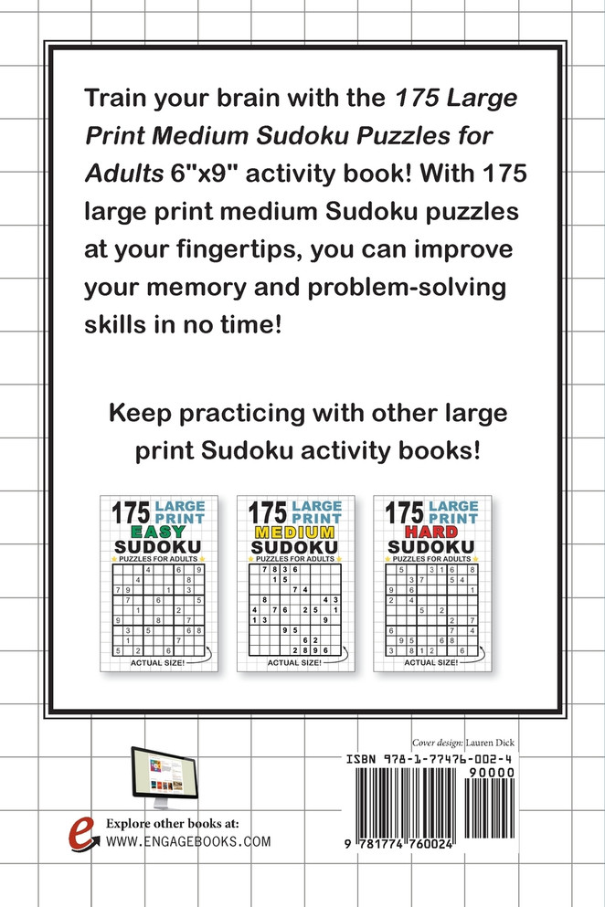175 Large Print Medium Sudoku Puzzles for Adults