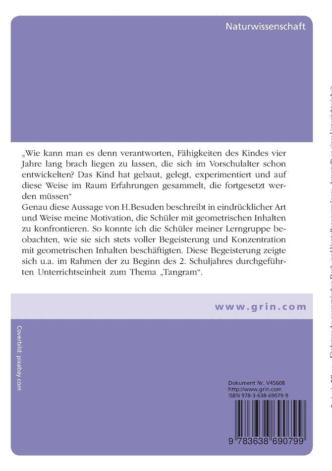 Förderung des geometrischen Denk- und Vorstellungsvermögens, dargestellt an einer Unterrichtseinheit "Achsensymmetrie" (2. Schuljahr)