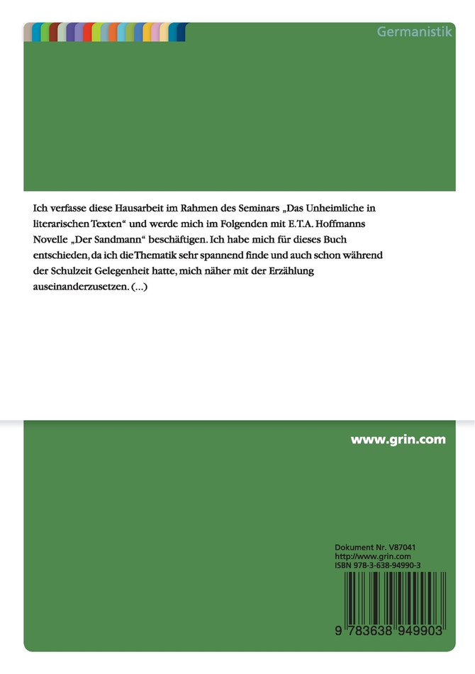 Das Unheimliche in E.T.A. Hoffmanns "Der Sandmann"
