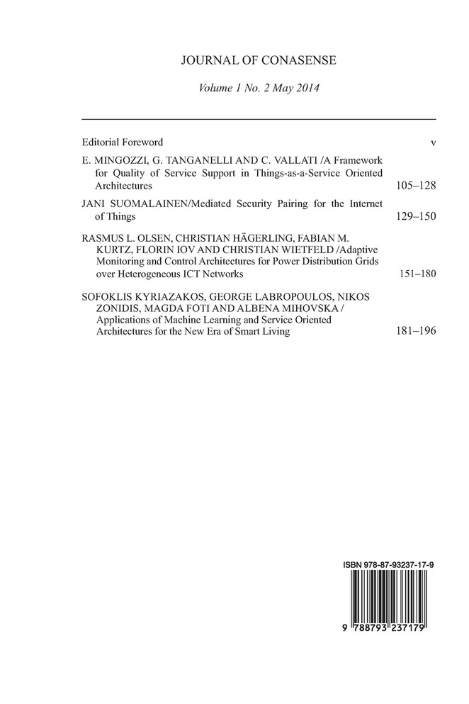 Journal of CONASENSE 1-2; Interaction of Communications, Navigations and Sensing with Control and Automation for Smart Services Provision