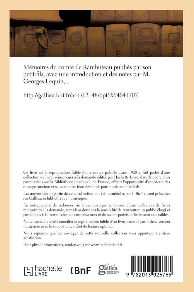 Mémoires du comte de Rambuteau publiés par son petit-fils, avec une introduction et des notes