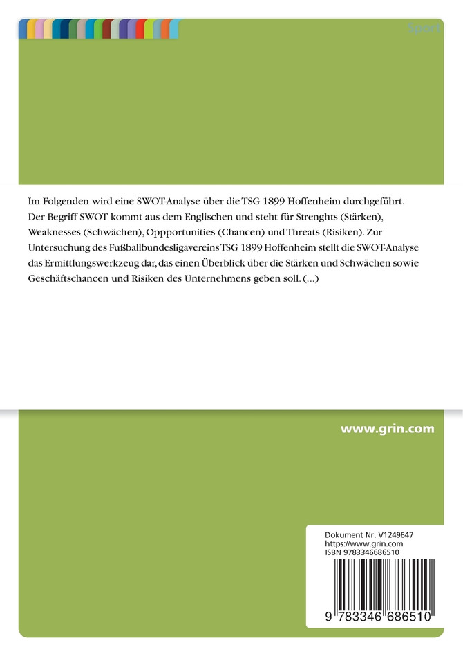Sportmarketing. SWOT-Analyse TSG Hoffenheim, Merchandising, Licensing, Digitalisierung und Sponsoring