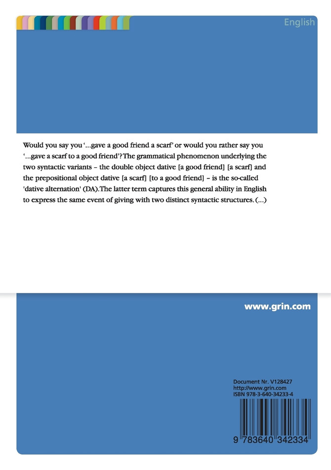The Dative Alternation in the Interlanguage of German Learners of English