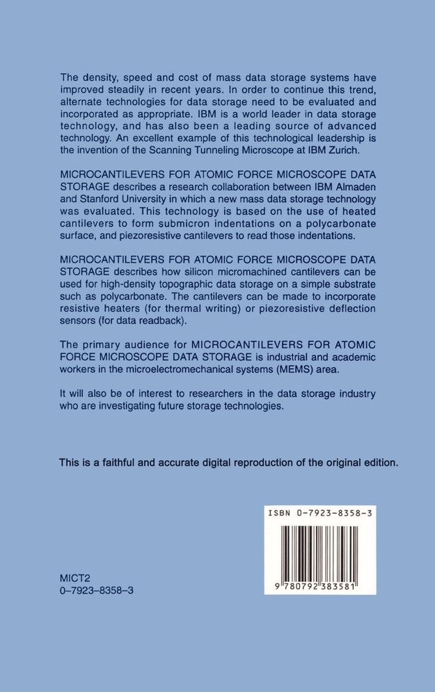 Microcantilevers for Atomic Force Microscope Data Storage