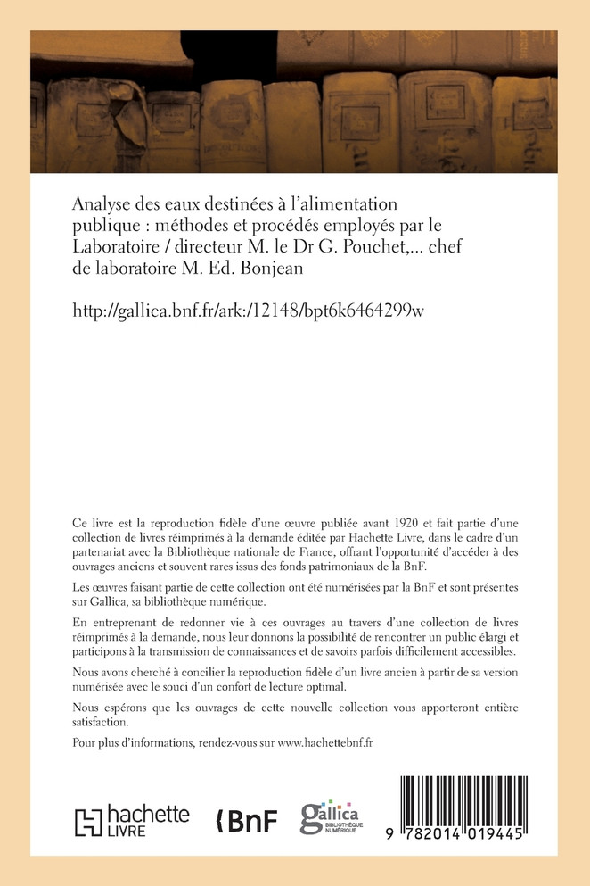 Analyse des eaux destinées à l'alimentation publique