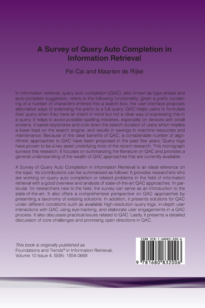 A Survey of Query Auto Completion in Information Retrieval