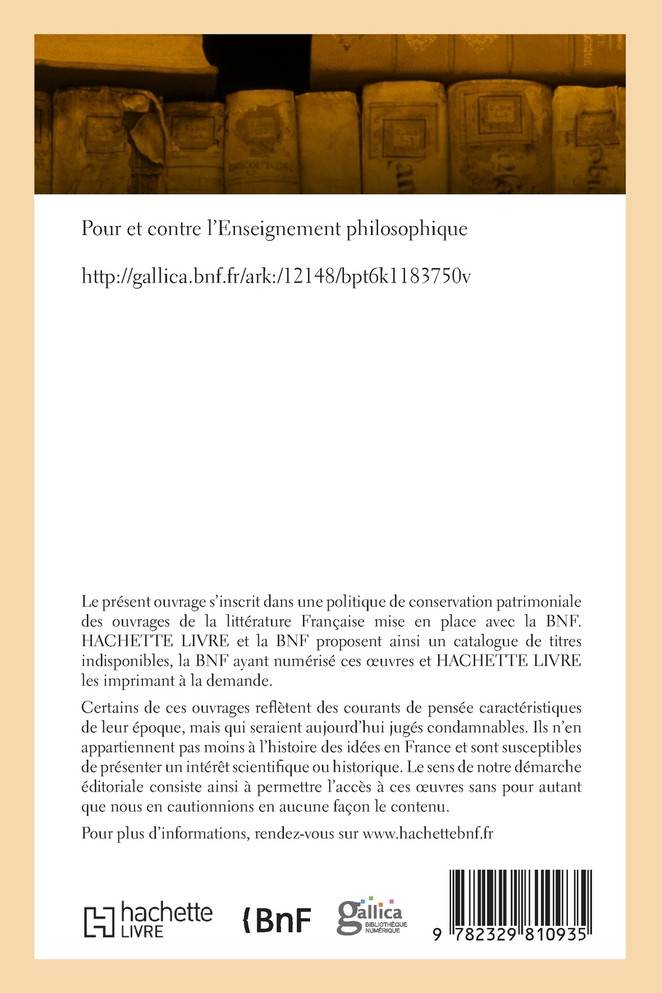 Pour et contre l'Enseignement philosophique