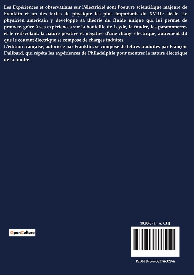 Expériences et observations sur l'électricité