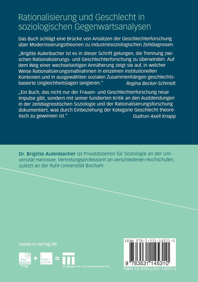 Rationalisierung Und Geschlecht in Soziologischen Gegenwartsanalysen