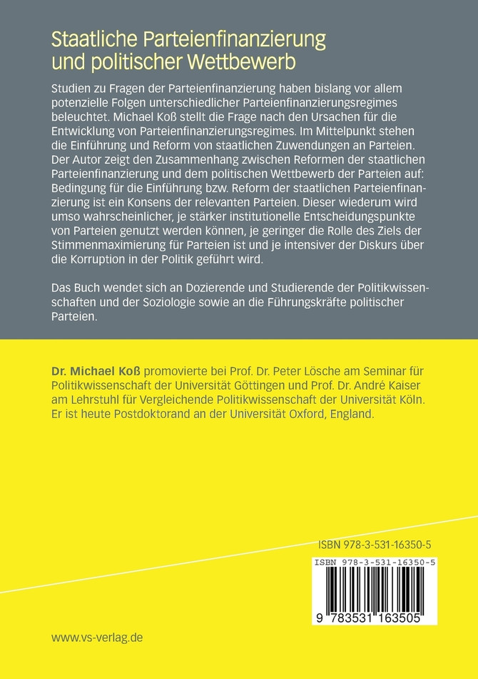 Staatliche Parteienfinanzierung und politischer Wettbewerb