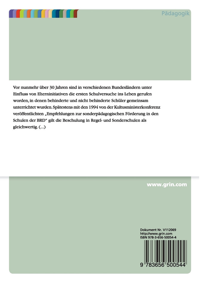 Möglichkeiten und Grenzen eines integrativen Unterrichts unter besonderer Berücksichtigung der Lehrerperspektive