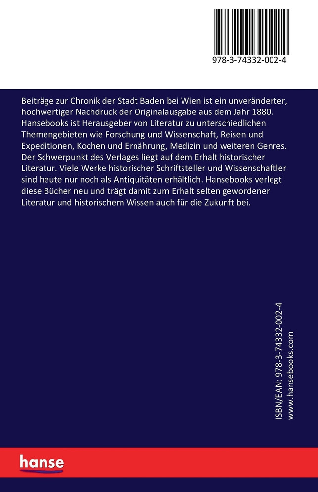 Beiträge zur Chronik der Stadt Baden bei Wien
