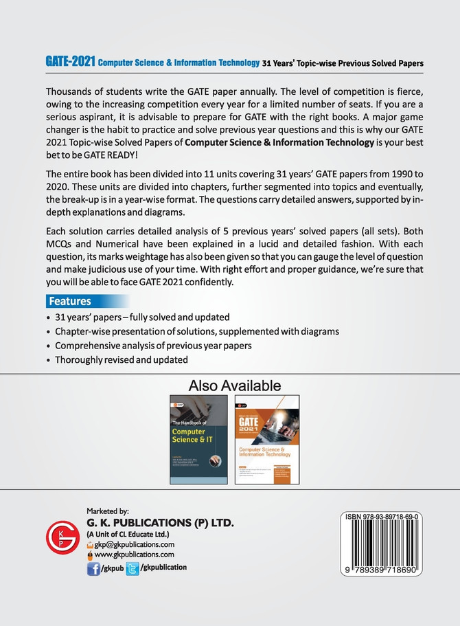 GATE 2021 - Topic-wise Previous Solved Papers - 31 Years' Solved Papers- Computer Science and Information Technology