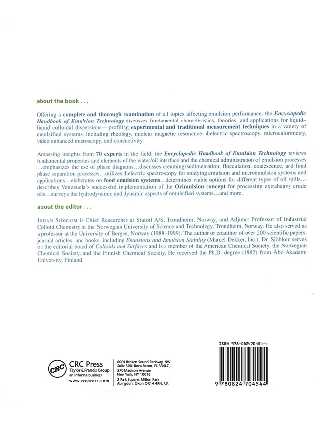 Encyclopedic Handbook of Emulsion Technology