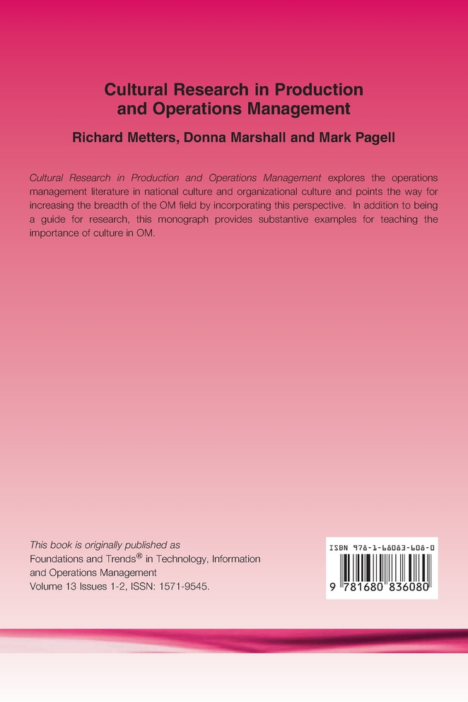 Cultural Research in Production and Operations Management