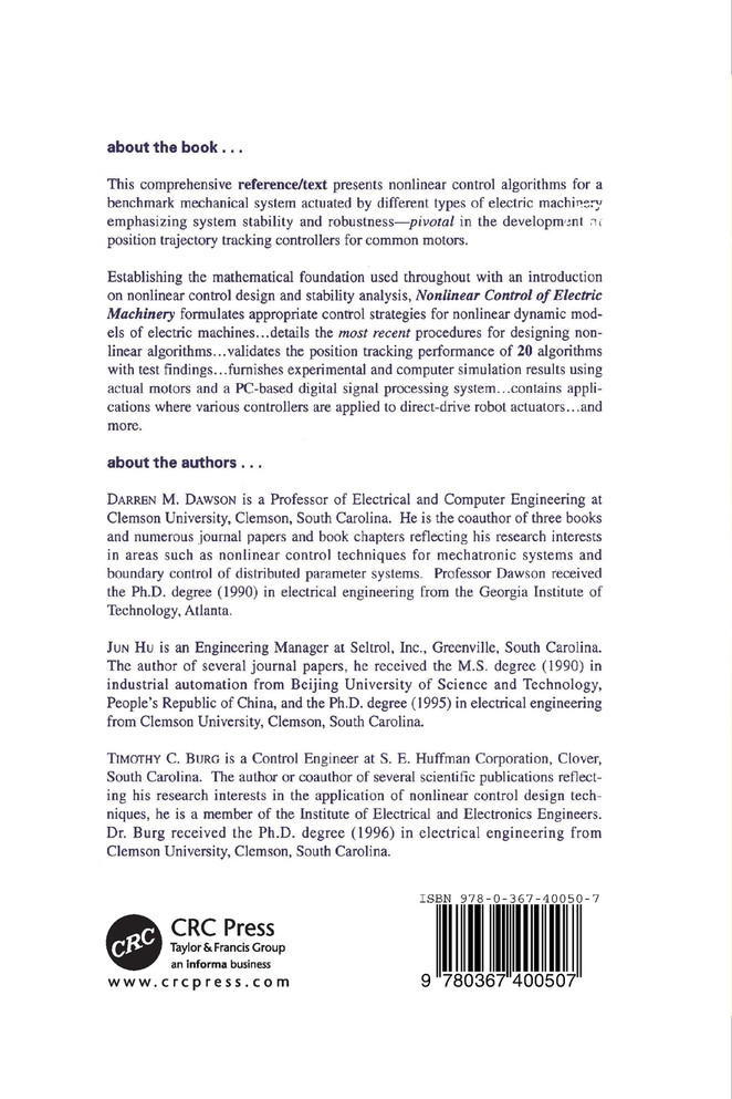 Nonlinear Control of Electric Machinery