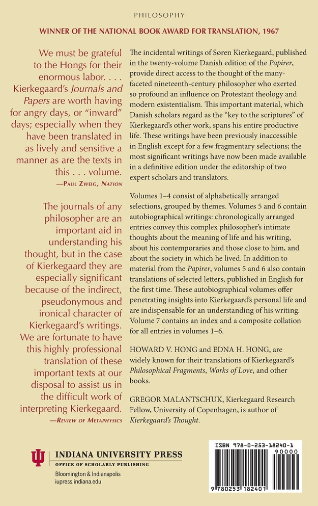 Soren Kierkegaard's Journals and Papers, Volume 1