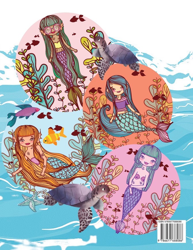 美人鱼着色书。梦幻般的美丽美人鱼，随时可以上色，适合4-8岁的孩子。