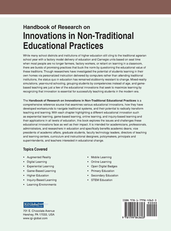 Handbook of Research on Innovations in Non-Traditional Educational Practices