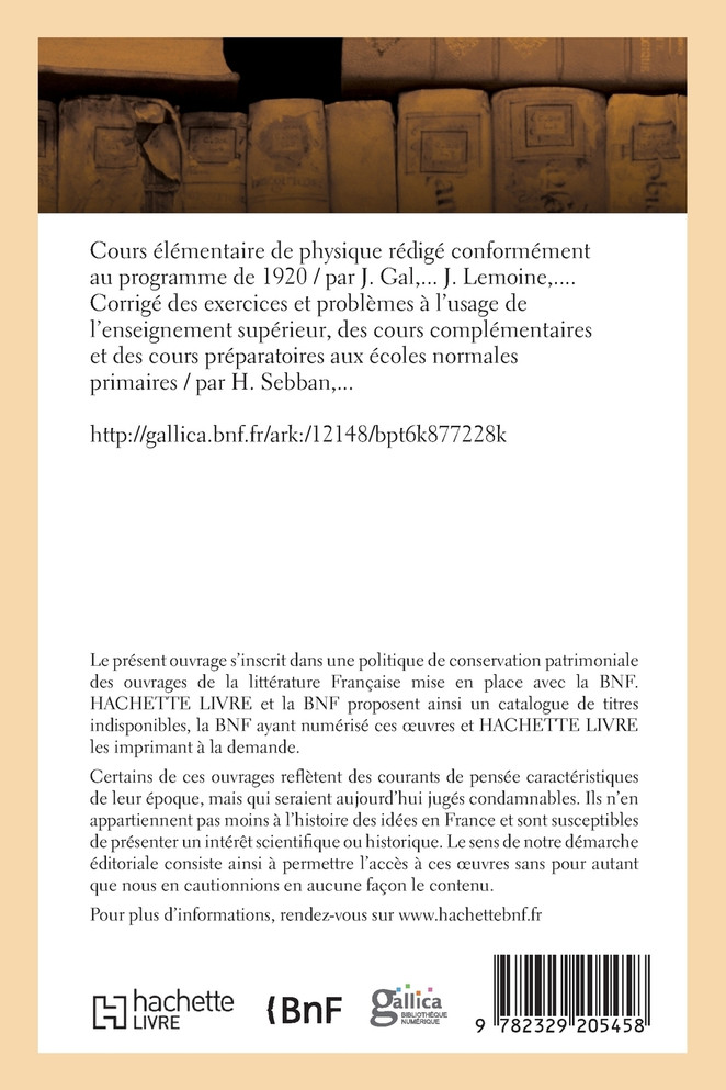 Cours élémentaire de physique rédigé conformément au programme de 1920
