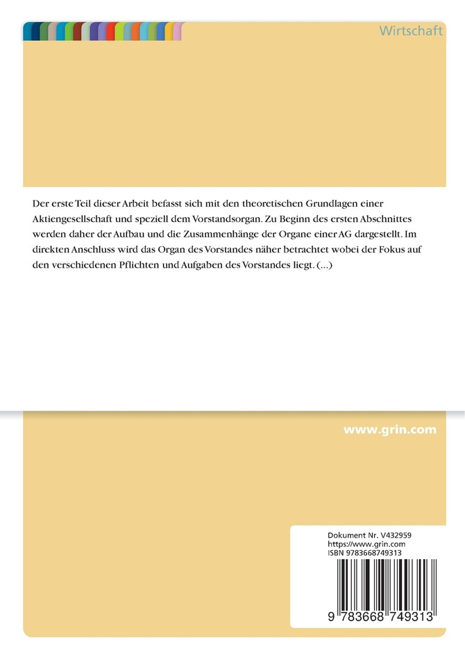 Organpflichten des Vorstandes einer Aktiengesellschaft am Beispiel Arcandor