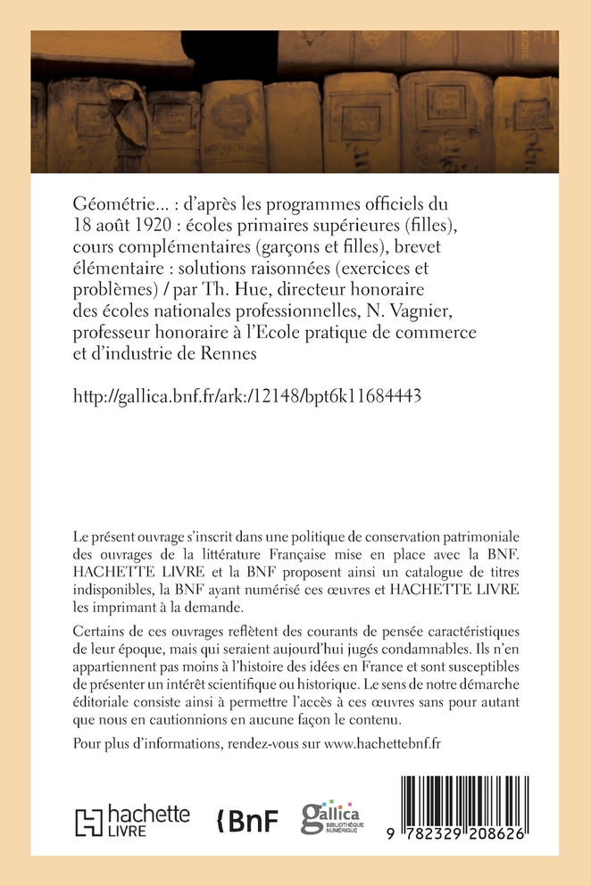 Géométrie, solutions raisonnées exercices et problèmes, d'après les programmes du 18 août 1920