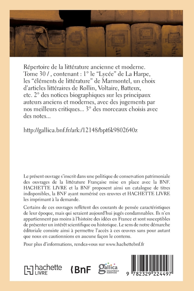 Répertoire de la littérature ancienne et moderne. Tome 30
