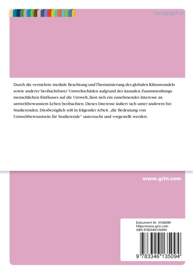 Forschungsarbeit "Die Bedeutung von Umweltbewusstsein bei Studierenden"