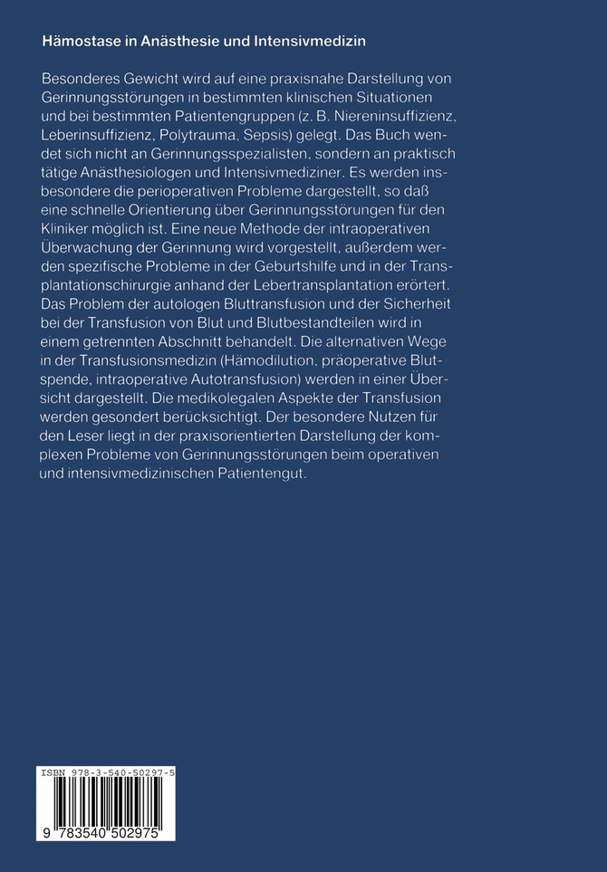 Hämostase in Anästhesie und Intensivmedizin