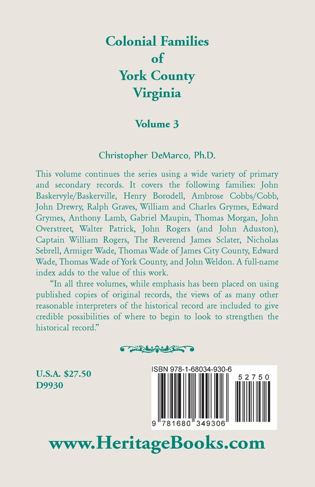 Colonial Families of York County, Virginia, Volume 3