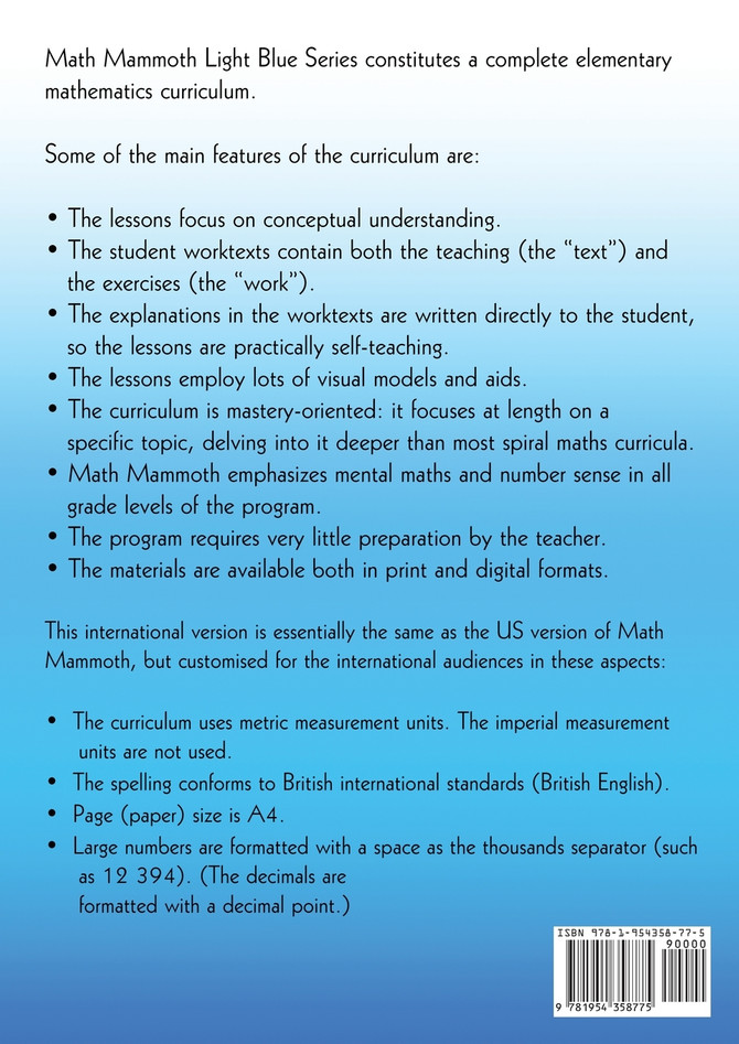 Math Mammoth Grade 1-A Worktext, International Version