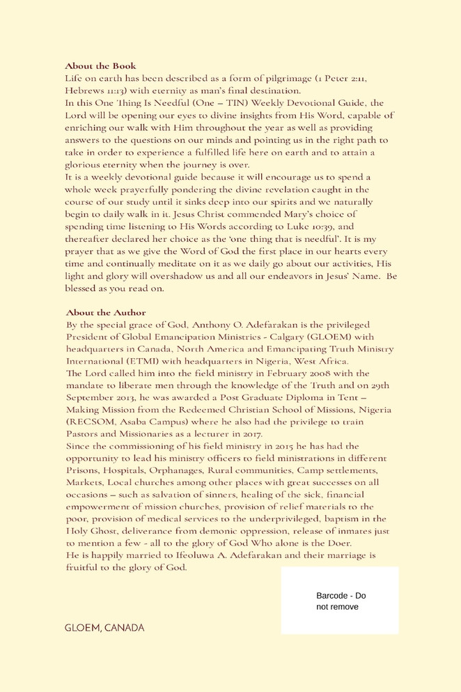 One Thing Is Needful Weekly Devotional Guide
