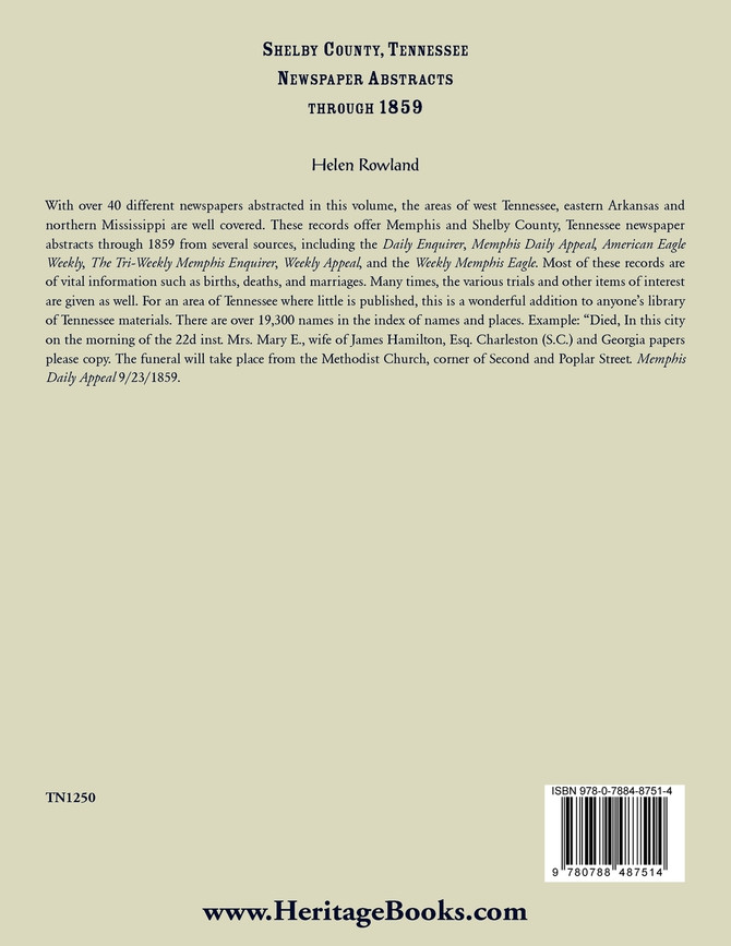 Shelby County, Tennessee, Newspaper Abstracts Through 1859