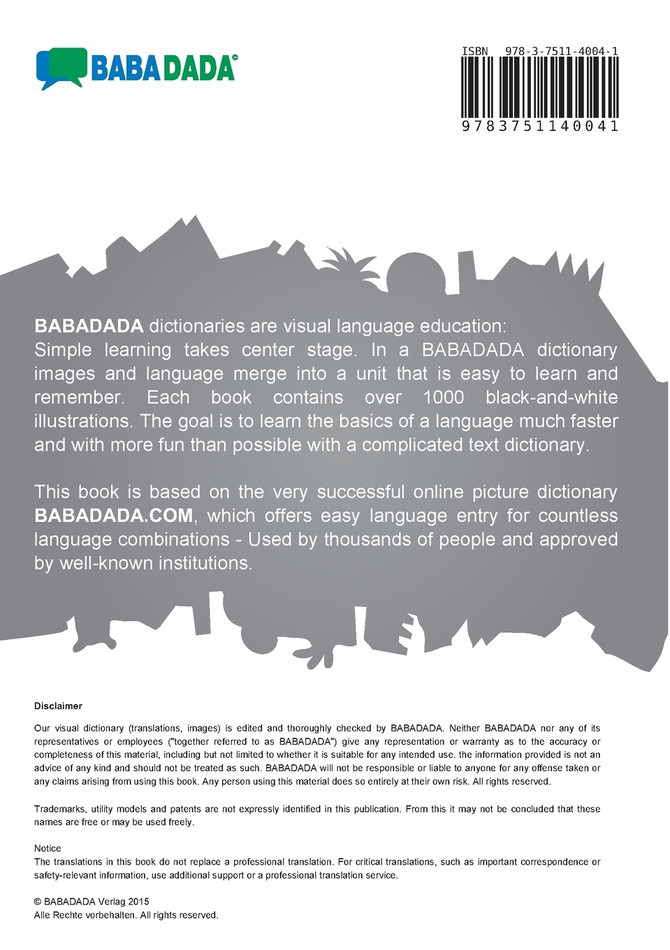 BABADADA black-and-white, American English - Español de América Latina, pictorial dictionary - diccionario visual