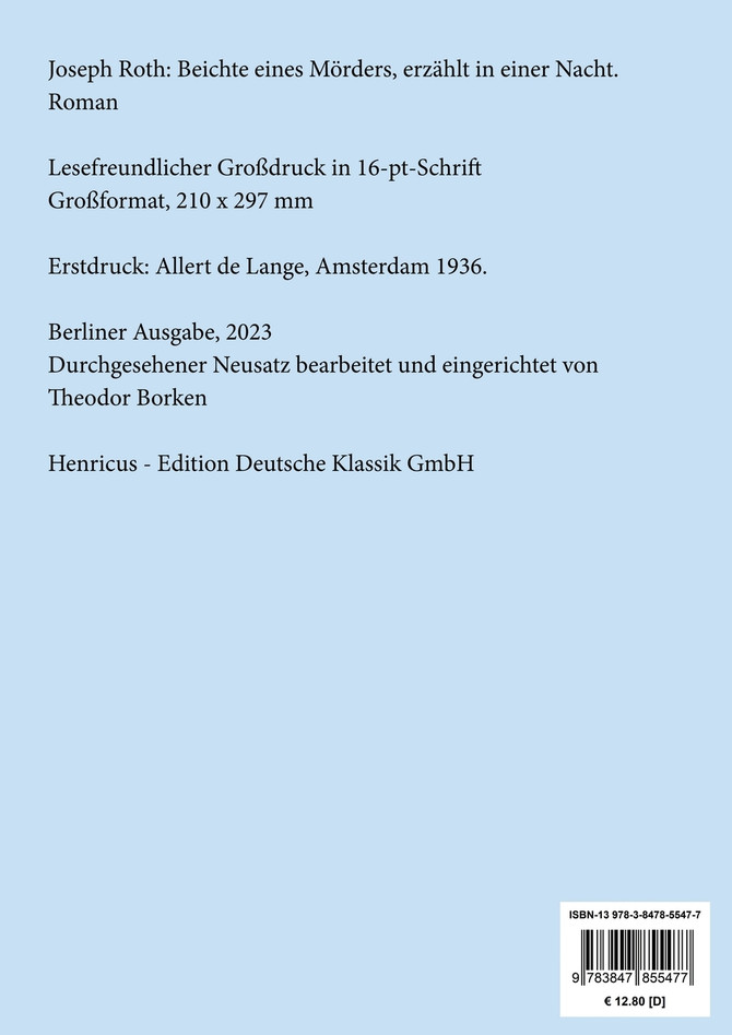 Beichte eines Mörders, erzählt in einer Nacht (Großdruck)