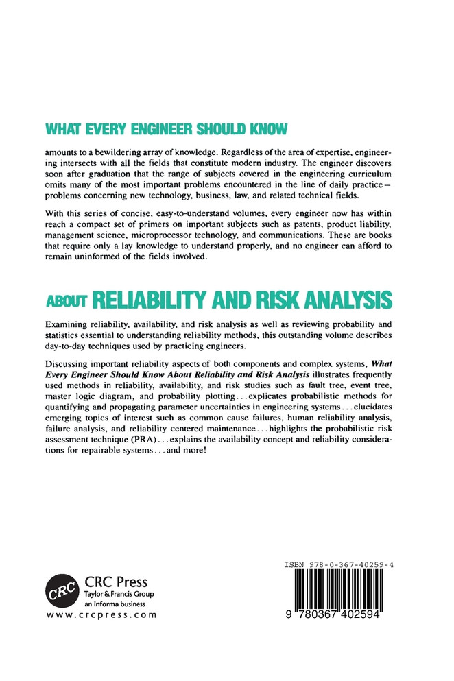 What Every Engineer Should Know about Reliability and Risk Analysis
