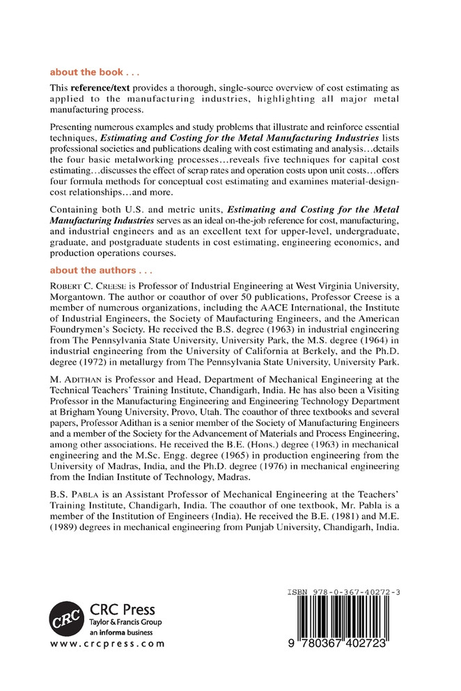 Estimating and Costing for the Metal Manufacturing Industries