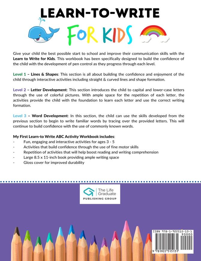 Learn to Write For Kids ABC Workbook