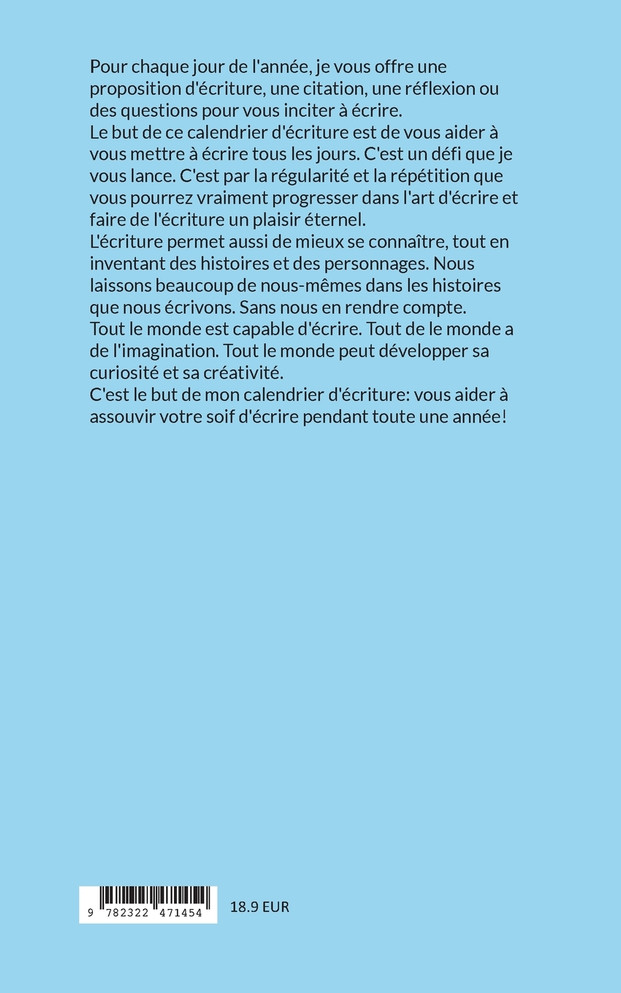 Mon calendrier d'écriture