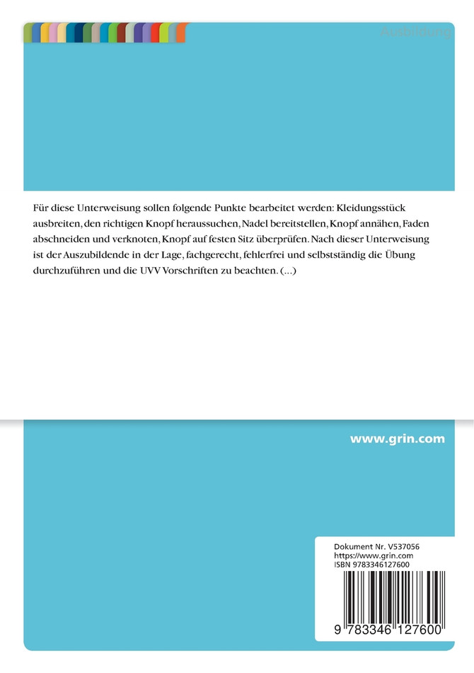 Annähen eines Hemdknopfes (Unterweisung Schneider/ -in)