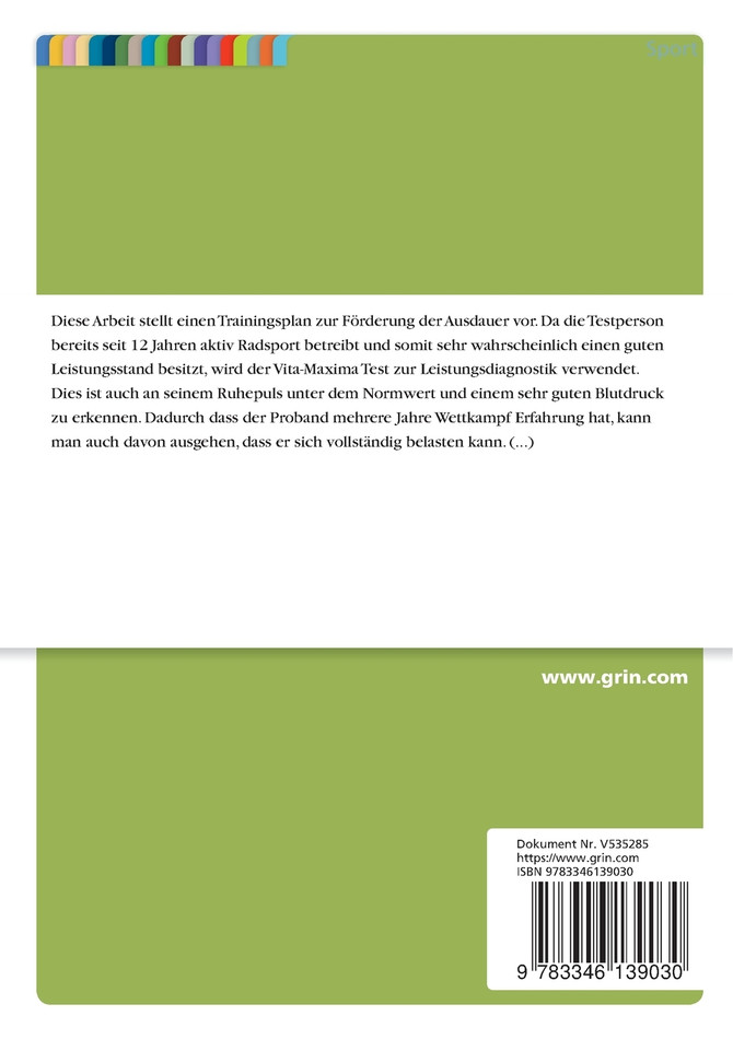 Trainingslehre. Erstellen eines Trainingsplans zur Steigerung der Ausdauer