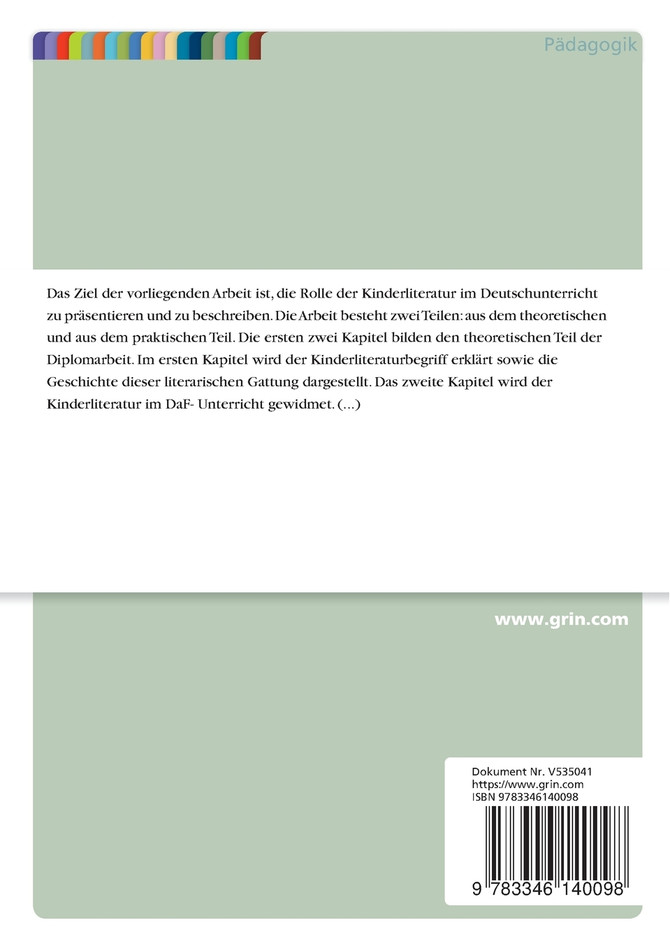 Die Rolle der Kinderliteratur im Deutschunterricht