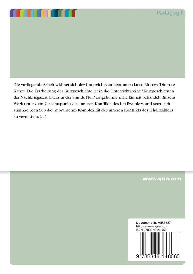 Literatur der Stunde Null. Stundenentwurf zu Luise Rinsers Kurzgeschichte "Die rote Katze"