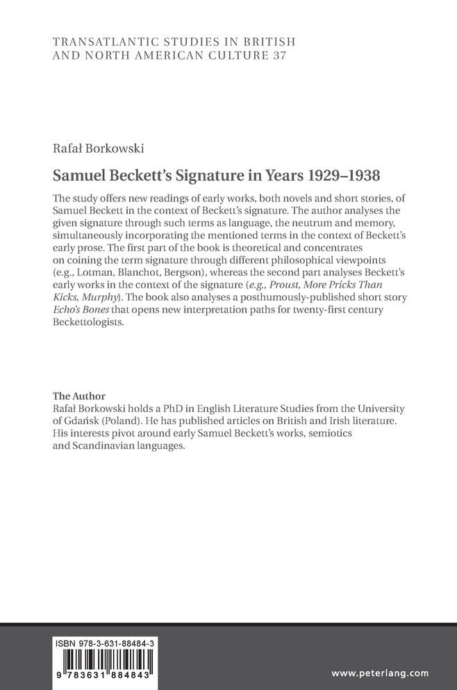 Samuel Beckett's Signature in Years 1929-1938