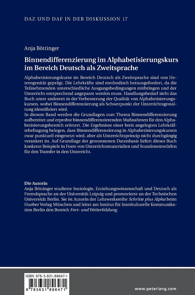 Binnendifferenzierung im Alphabetisierungskurs im Bereich Deutsch als Zweitsprache