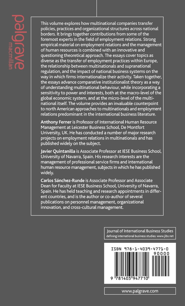 Multinationals, Institutions and the Construction of Transnational Practices