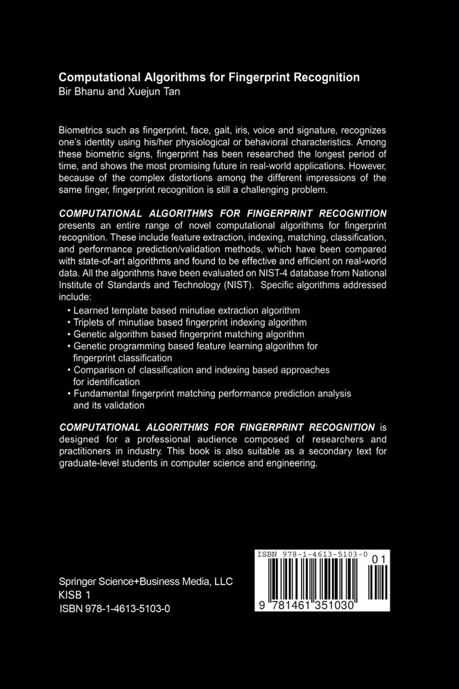 Computational Algorithms for Fingerprint Recognition