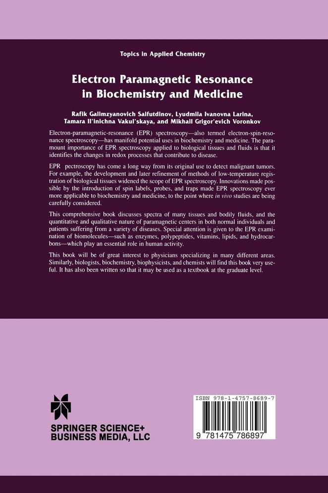 Electron Paramagnetic Resonance in Biochemistry and Medicine