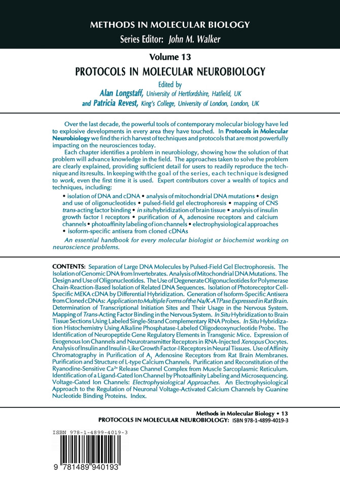 Protocols in Molecular Neurobiology