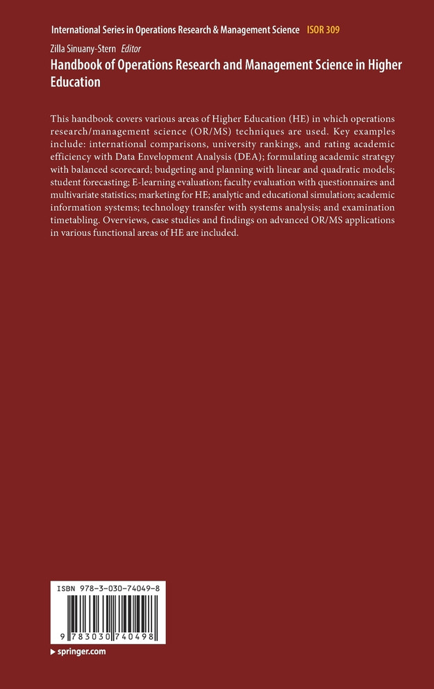 Handbook of Operations Research and Management Science in Higher Education